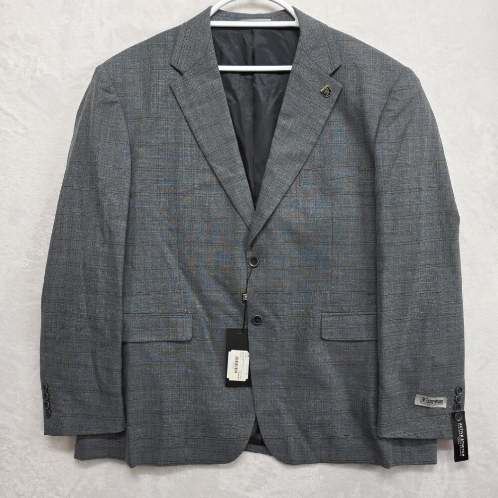 Stacy Adams Grey Plaid Sport Coat Suit Jacket Blazer Men’s 52R NWT MSRP $300